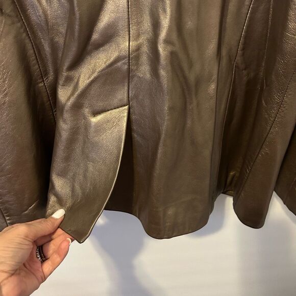 Worthington Genuine Lambskin Leather Coat Jacket Women’s XL metallic gold money - Picture 8 of 8